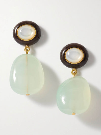 Lizzie Fortunato Laurel gold-plated, wood, chalcedony and mother-of-pearl earrings at Collagerie