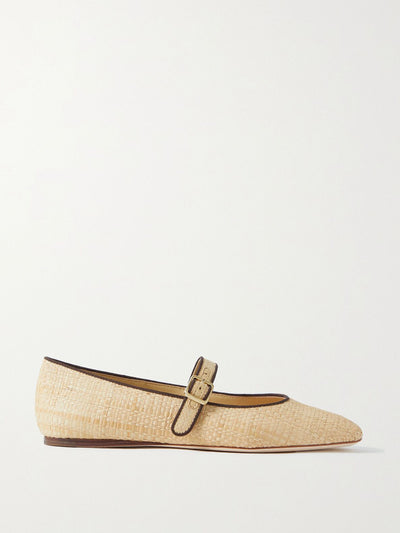 Loeffler Randall Ginger grosgrain-trimmed raffia Mary Jane ballet flats at Collagerie