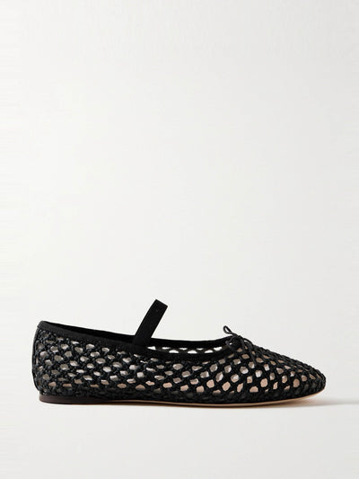 Loeffler Randall Leonie grosgrain-trimmed raffia Mary Jane ballet flats at Collagerie