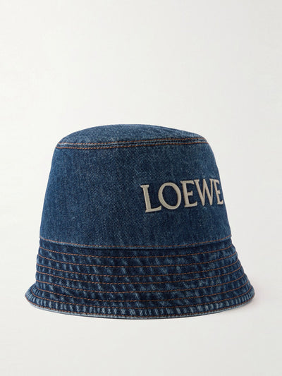 Loewe Embroidered denim bucket hat at Collagerie