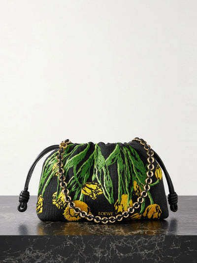 Loewe Paula's Ibiza Flamenco medium embroidered denim clutch at Collagerie