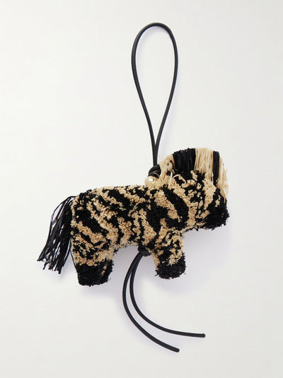 Loewe Paula's Ibiza Zebra leather-trimmed raffia charm at Collagerie