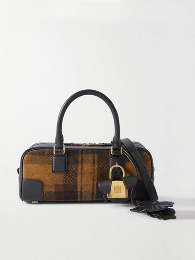 Loewe Amazona 23 leather-trimmed checked suede shoulder bag at Collagerie
