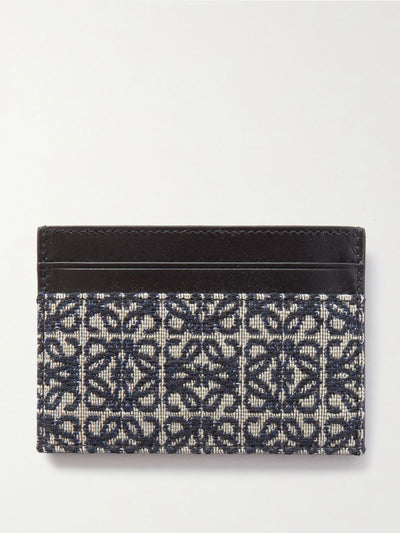 Loewe Navy anagram leather and canvas-jacquard cardholder at Collagerie