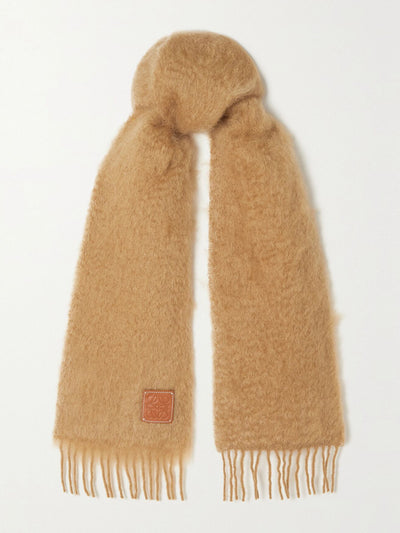 Loewe Appliquéd fringed mohair-blend scarf at Collagerie