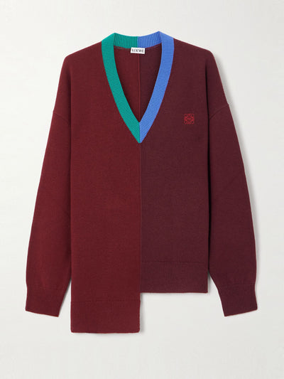 Loewe Asymmetric embroidered wool-blend sweater at Collagerie