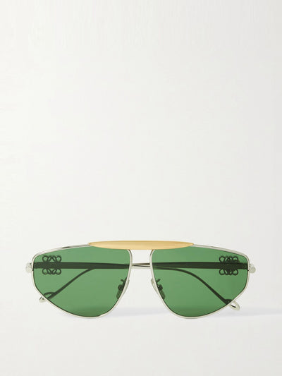 Loewe Aviator-style silver and gold-tone sunglasses at Collagerie