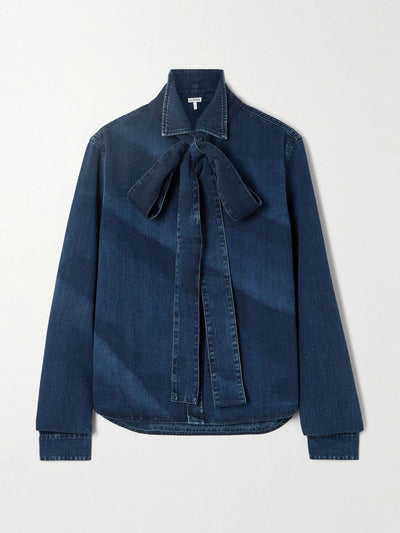 Loewe Pussy-bow denim shirt at Collagerie