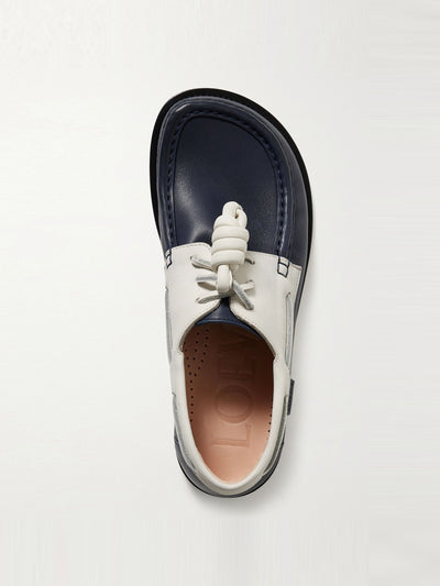 Loewe Campo knotted two-tone leather loafers at Collagerie
