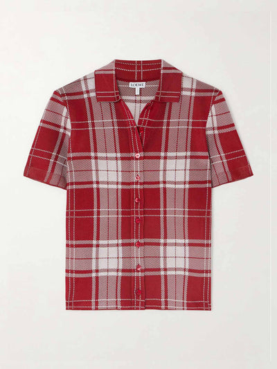 Loewe Cropped checked silk-blend jacquard polo shirt at Collagerie
