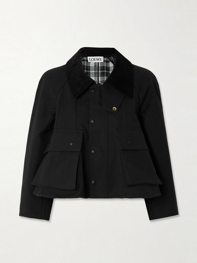 Loewe Cropped corduroy-trimmed waxed cotton-canvas jacket at Collagerie