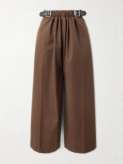 Loewe Cropped leather-trimmed cotton and silk-blend twill wide-leg pants at Collagerie