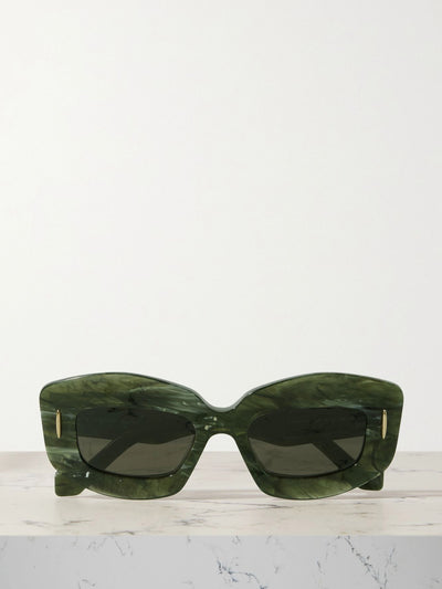 Loewe Eyewear Green square-frame marbled acetate sunglasses at Collagerie