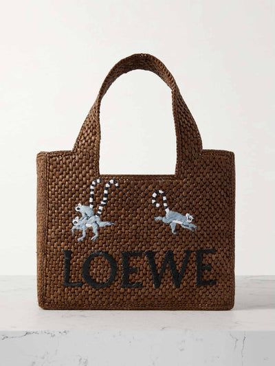 Loewe Font Lemur small embroidered raffia tote at Collagerie
