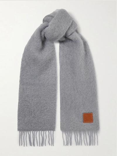 Loewe Fringed appliquéd leather-trimmed brushed mohair-blend scarf at Collagerie