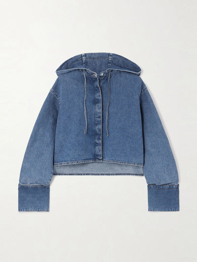 Loewe Hooded cropped appliquéd denim shirt at Collagerie