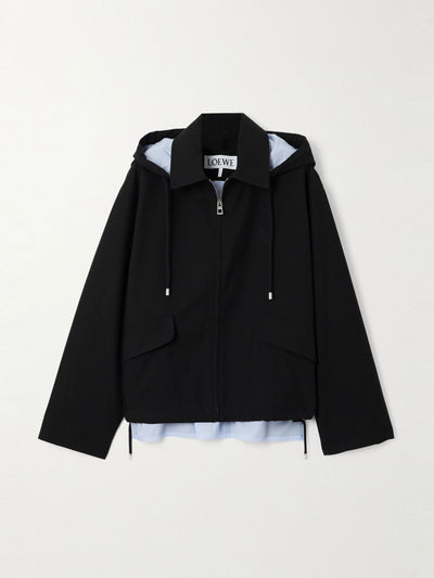 Loewe Hooded striped poplin-paneled embroidered cotton-twill jacket at Collagerie