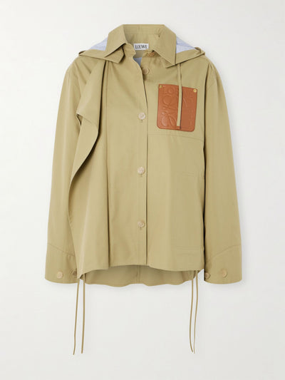 Loewe Anagram hooded cutout leather and poplin-trimmed jacket at Collagerie