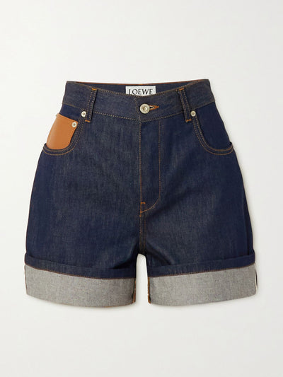 Loewe Leather-trimmed denim shorts at Collagerie