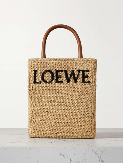 Loewe Leather-trimmed raffia tote at Collagerie