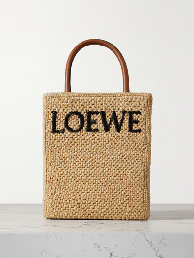 Loewe Leather-trimmed raffia tote at Collagerie