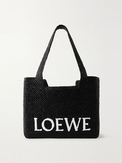 Loewe Paula'S Ibiza Black embroidered two-tone raffia tote at Collagerie