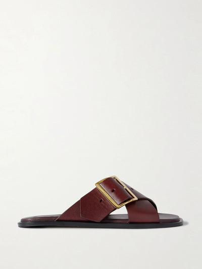 Loewe Petal Belt buckled leather slides at Collagerie