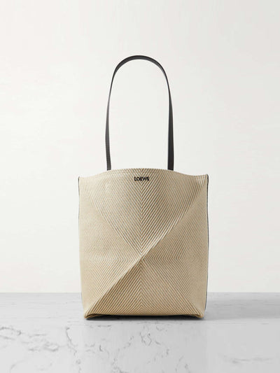 Loewe Puzzle Fold leather-trimmed canvas tote bag at Collagerie