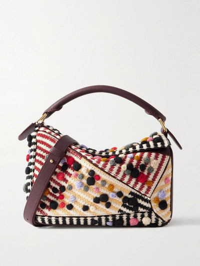 Loewe Puzzle small leather-trimmed embroidered canvas shoulder bag at Collagerie