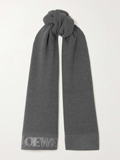 Loewe Ribbed cashmere-jacquard scarf at Collagerie