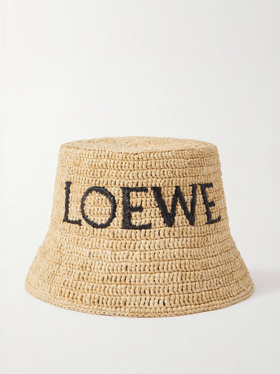 Loewe X Paula's Ibiza Logo-embroidered raffia-blend bucket hat at Collagerie