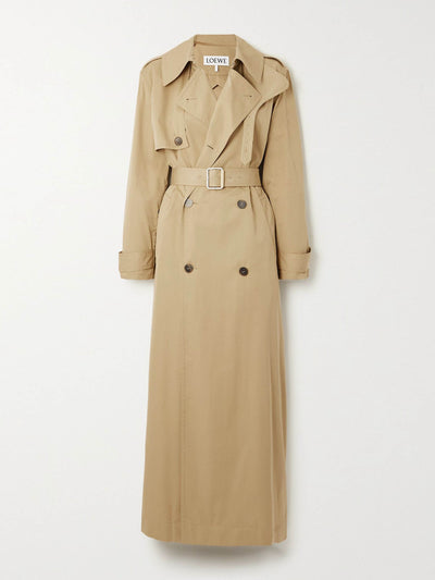 Loewe Sand double-breasted belted cotton and silk-blend trench coat at Collagerie