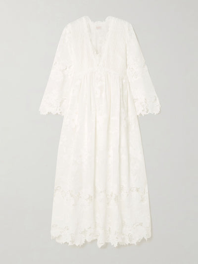 Loretta Caponi Capoliveri pintucked embroidered cotton-voile and lace maxi dress at Collagerie