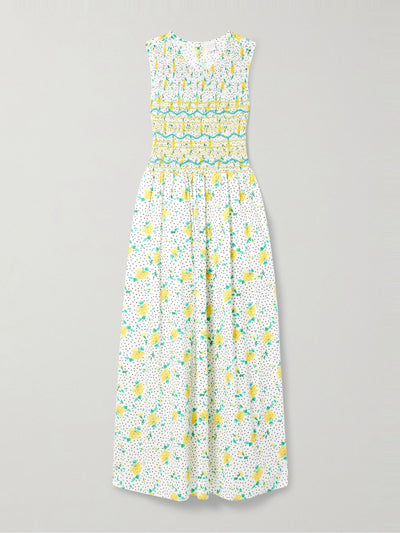 Loretta Caponi Gioia smocked printed cotton-voile midi dress at Collagerie