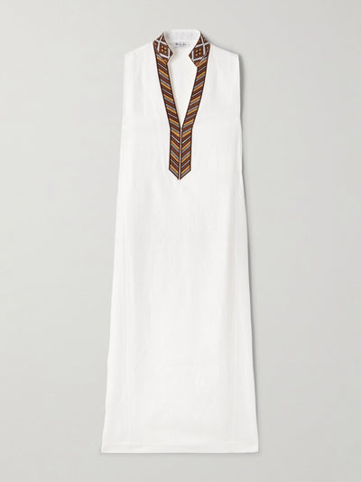 Loro Piana Abril embroidered linen midi dress at Collagerie