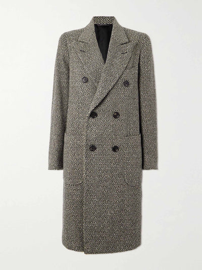 Loro Piana Herwin double-breasted herringbone linen and cashmere-blend coat at Collagerie