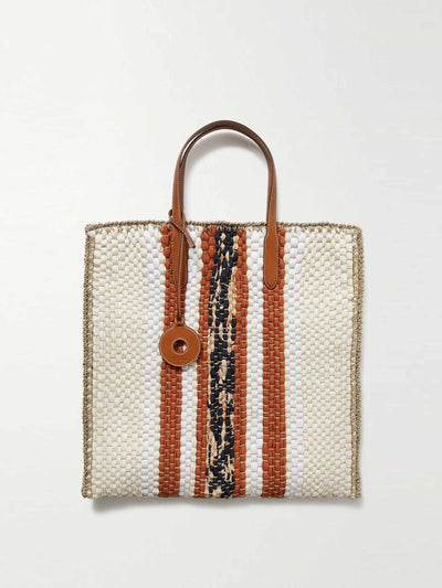 Loro Piana Leather-trimmed striped wool and silk-blend tote at Collagerie