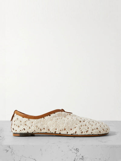 Loro Piana Floaty leather-trimmed macramé lace flats at Collagerie