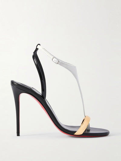 Christian Louboutin Athina 100 patent, metallic and smooth leather sandals at Collagerie