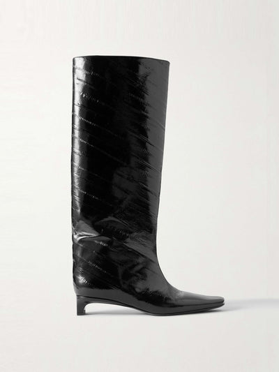 Loulou de Saison Joan eel-effect patent leather knee boots at Collagerie