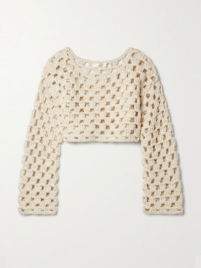 Loveshackfancy Cream cropped crocheted cotton sweater at Collagerie