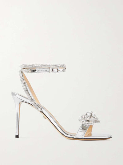 Mach & Mach Double Bow crystal-embellished mirrored-leather sandals at Collagerie