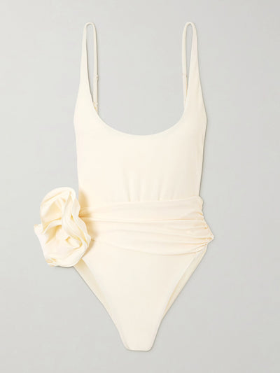 Magda Butrym Appliquéd ruched swimsuit at Collagerie