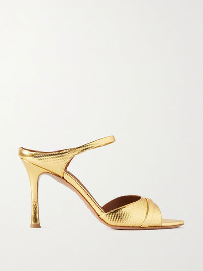 Malone Souliers Gold embossed metallic leather sandals at Collagerie