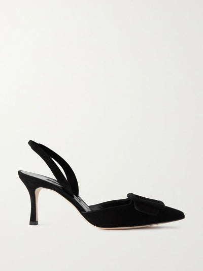 Manolo Blahnik Maysli 70 buckled suede slingback pumps at Collagerie