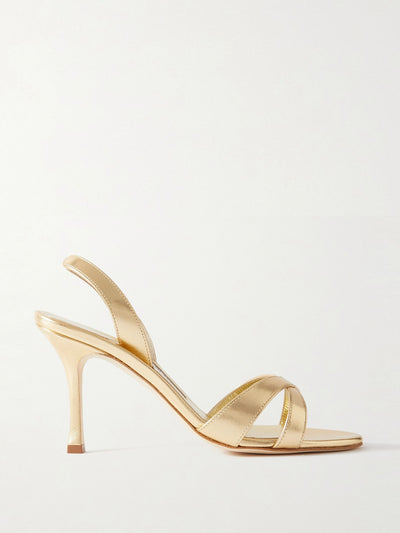 Manolo Blahnik Callasli 90 metallic leather slingback sandals at Collagerie