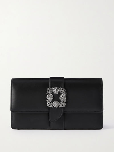 Manolo Blahnik Capri crystal-embellished leather clutch at Collagerie