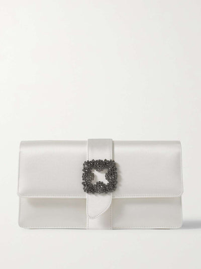 Manolo Blahnik Capri crystal-embellished satin clutch at Collagerie