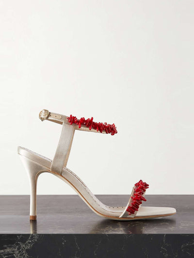 Manolo Blahnik Cienzan 90 bead-embellished satin sandals at Collagerie