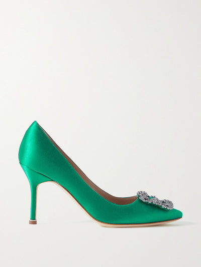 Manolo Blahnik Hangisi 90 embellished satin pumps at Collagerie